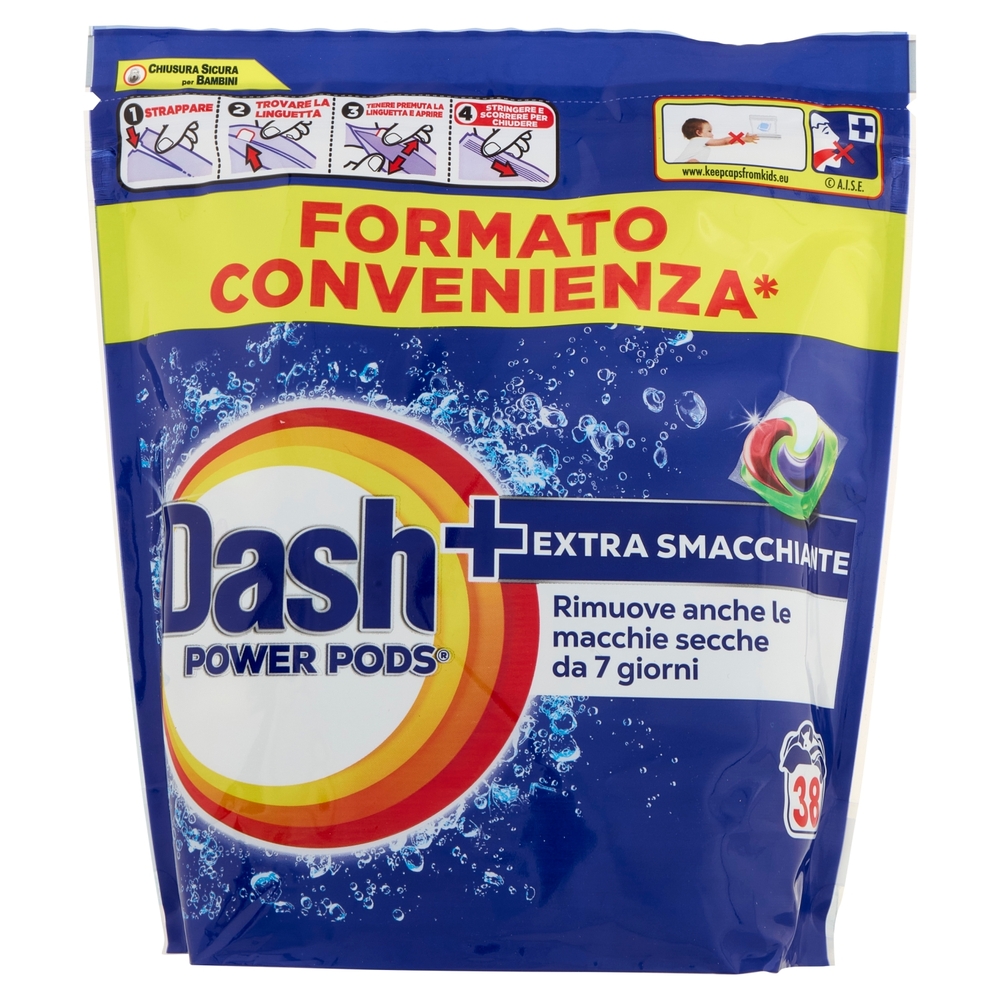 Dash Power Pods Detersivo Lavatrice In Capsule, Azione Extra-Smacchiante, 38 Lavaggi 885,4 g